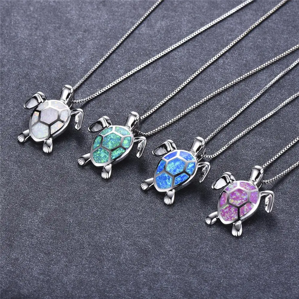 
Australia Multicolor Fire Opal Sea Turtle Pendant Necklace 925 Sterling Silver/Brass Birthstone Jewelry for Women 
