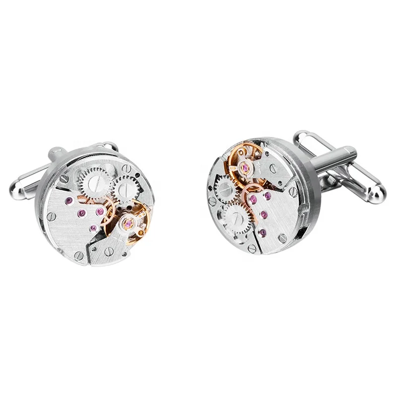 
SAVOYSHI Steampunk Watch Movement Cufflinks for Mens Shirt High Quality Silver Mechanical Gear Cuff links Gift Brand Jewelry 
