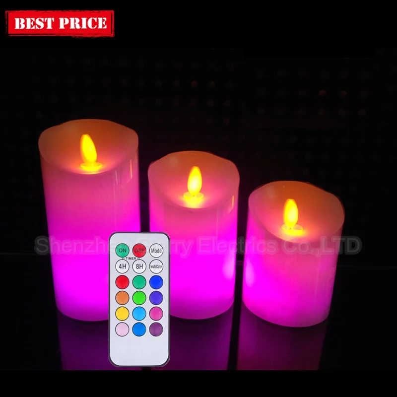 
hot selling multicolor remote control smart moving flame led candles 
