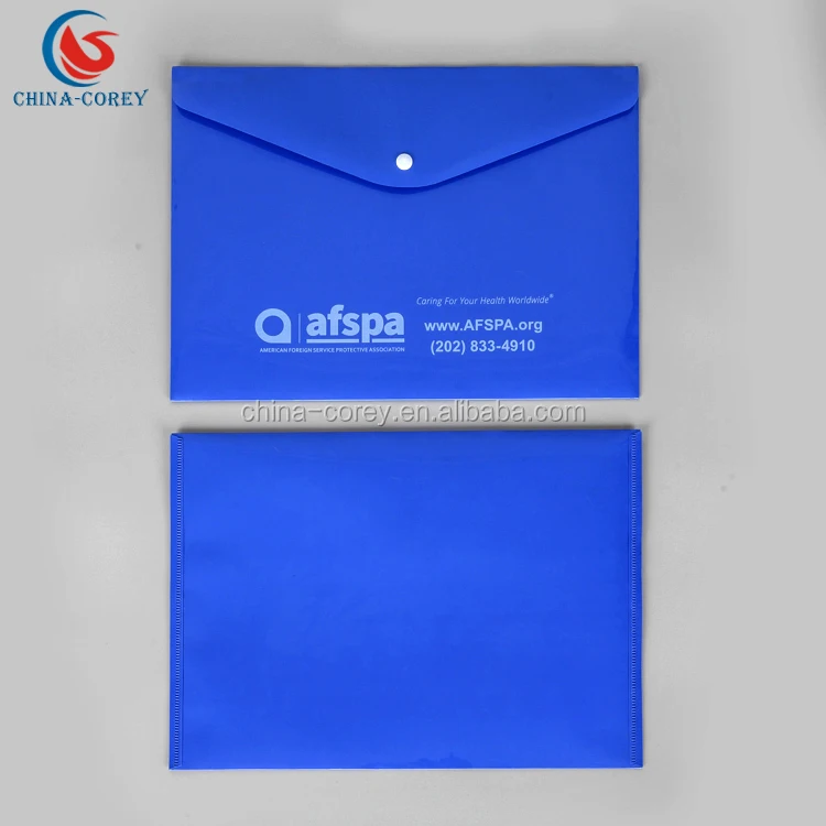
pp hard plastic snap envelope document file folder with customized printing 