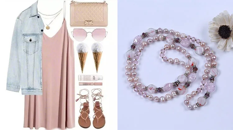 Beautiful Simple Handmade Design  New Fashion Lady Long Fresh Water Pearl Necklace