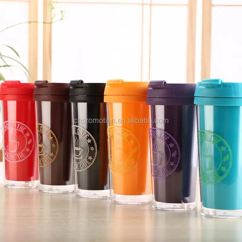 16 OZ customized logo double walled thermal plastic cup with screw lid