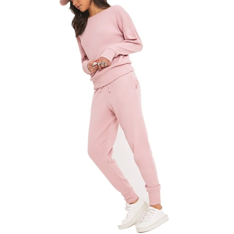 
Wholesale manufacturer custom knitted women two piece lounge set 