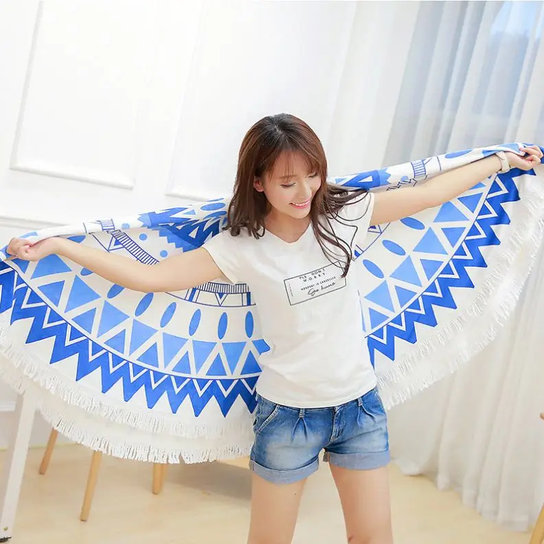 Eco-friendly Printing and Customized Round Beach Towel Beach Sitting Mats Yoga Mat with tassels