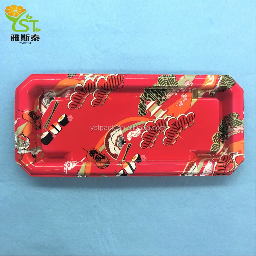 disposable takeaway black sushi tray with lid boat vacuum plastic sushi packaging