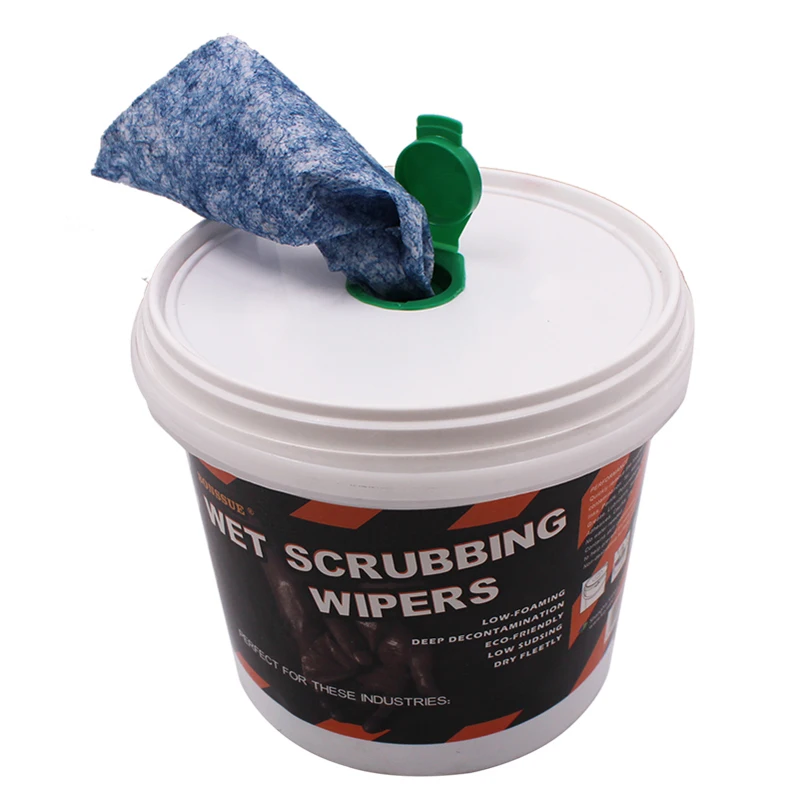 Industry meltblowen PP heavy duty scrubbing wet wipes in bucket  for removing grease, paint, oil from hands and tools
