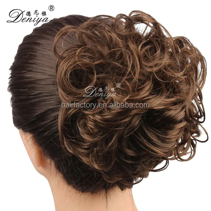 
Fancy curly easy clip on drawstring synthetic bun hair pieces 
