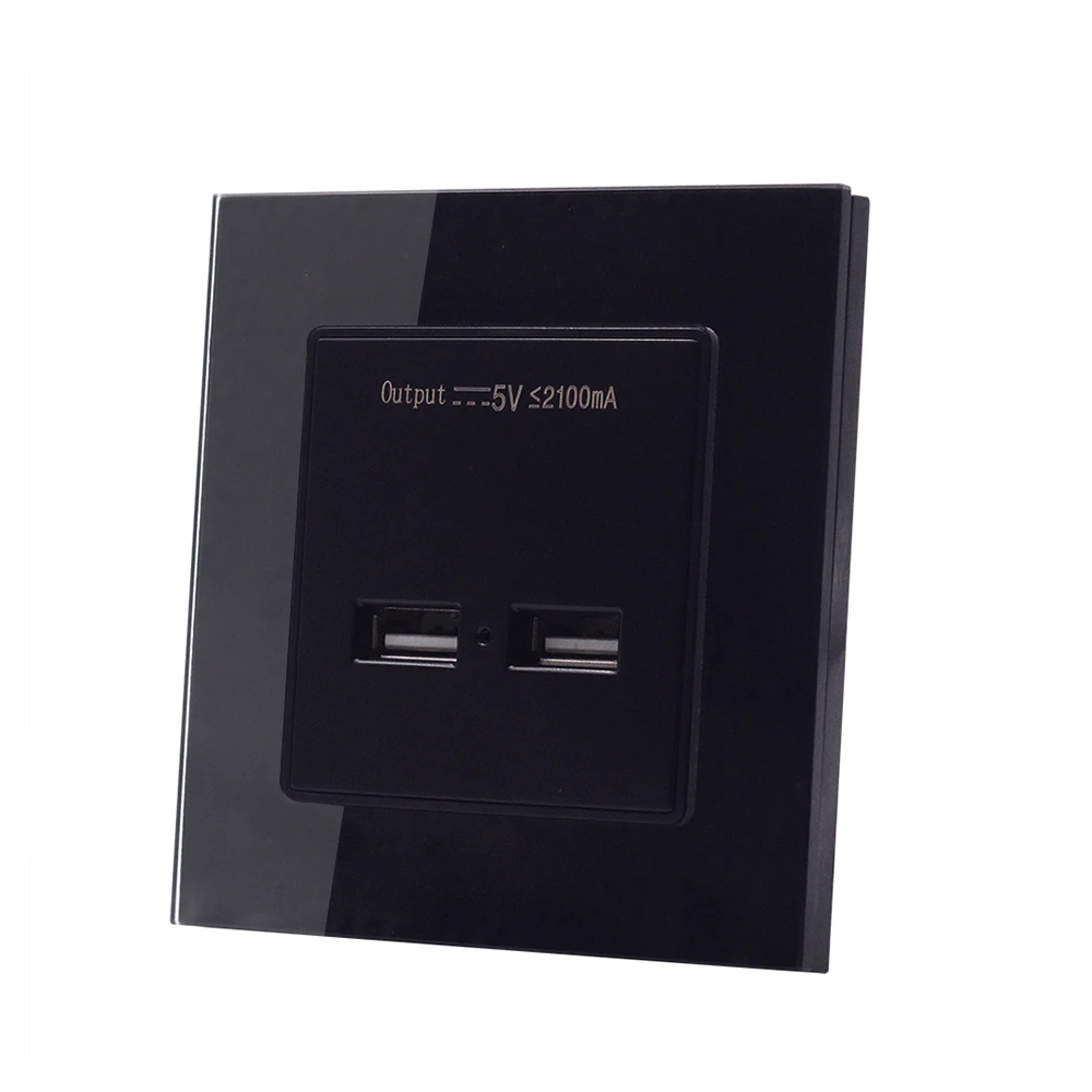 Smartdust Glass Panel 5V 2.1A Furniture Multi Wall Mount 2 USB Power Port Charge Socket