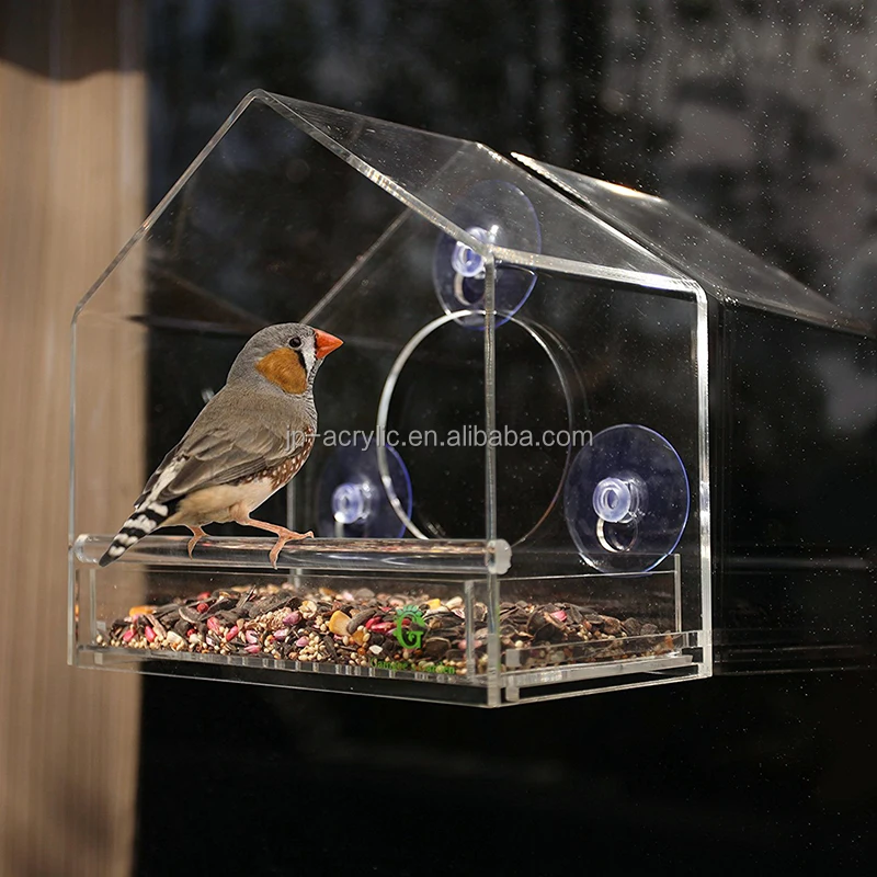 Wholesale Clear Acrylic Squirrel Proof Window Wild Bird Feeder with Tray and Suction