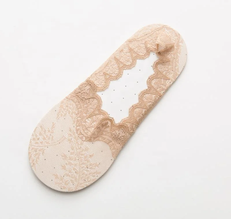 Wholesale Summer women Silica Gel Lace Boat Socks Invisible Cotton Anti-Slip Women Lace Socks