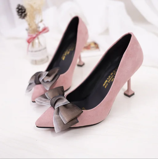 New design factory wholesale custom ladies daily casual fashion classic pointed toe bowknot high heel elegant women shoes