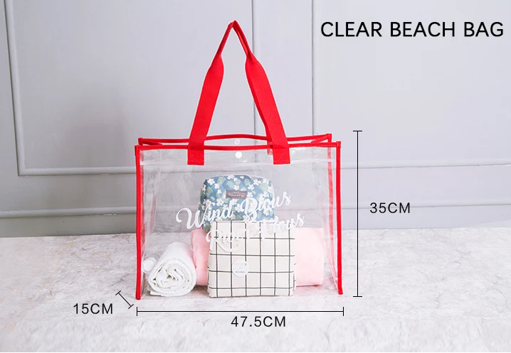New Custom Logo Wholesale Waterproof PVC Shopping Transparent Clear Tote Bag PVC Beach Bag