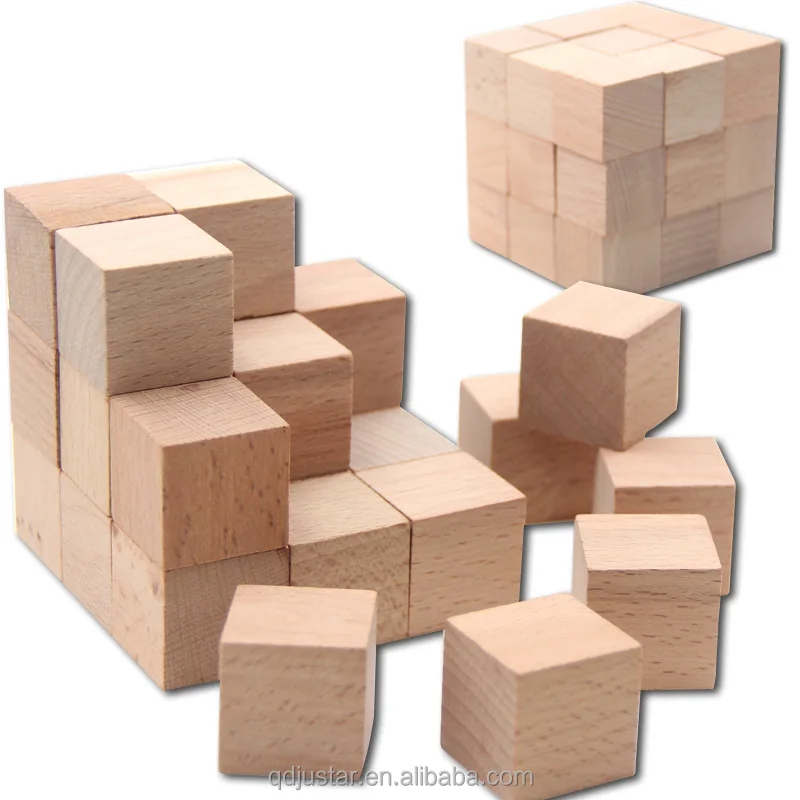 
Natural beech wood cube kids playing block cubes 