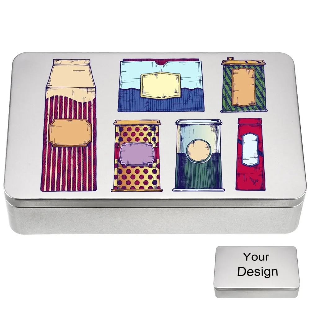Silver rectangle packaging metal tin box with custom printing tin container jar