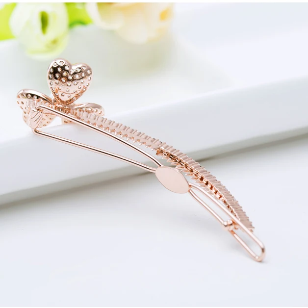 
LUOTEEMI Wholesale High Quality Rose Gold Plated Handmade CZ Micro Paved Shell Pearl Flower Bridal Girl Hairpin For Wedding 