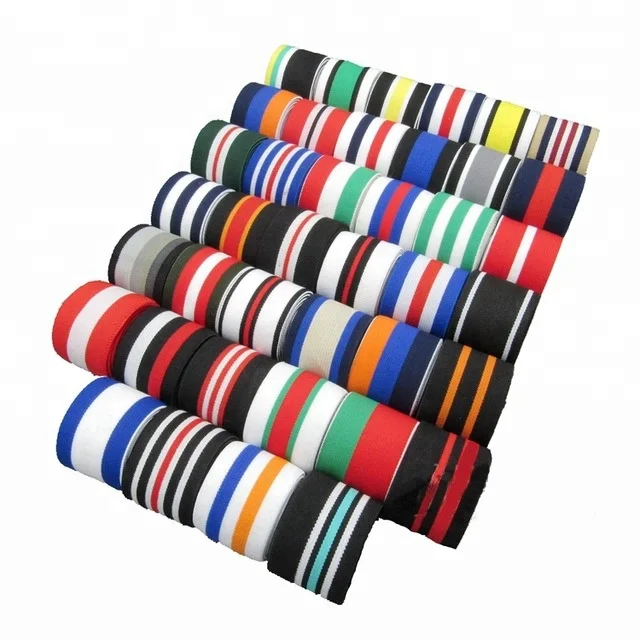 Stripe Flat Elastic Ribbon Webbing Jacquard Polyester / Nylon for Sportswear Retail Hot Sale 25mm 4cm 100 Yards Per Design 1-4mm
