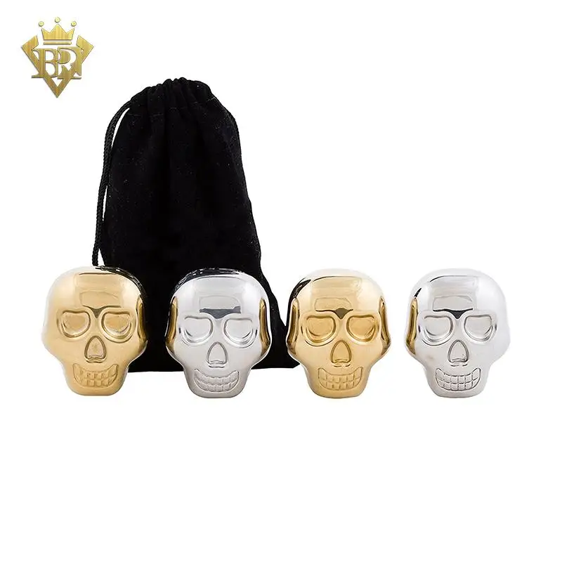 Reusable Cooling Frozen Rocks Stainless Steel Skull Ice Cubes