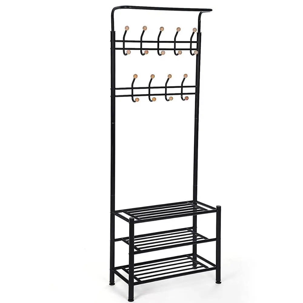 entrance vintage hallway furniture organizer metal entryway coat and shoe rack stand with storage hooks