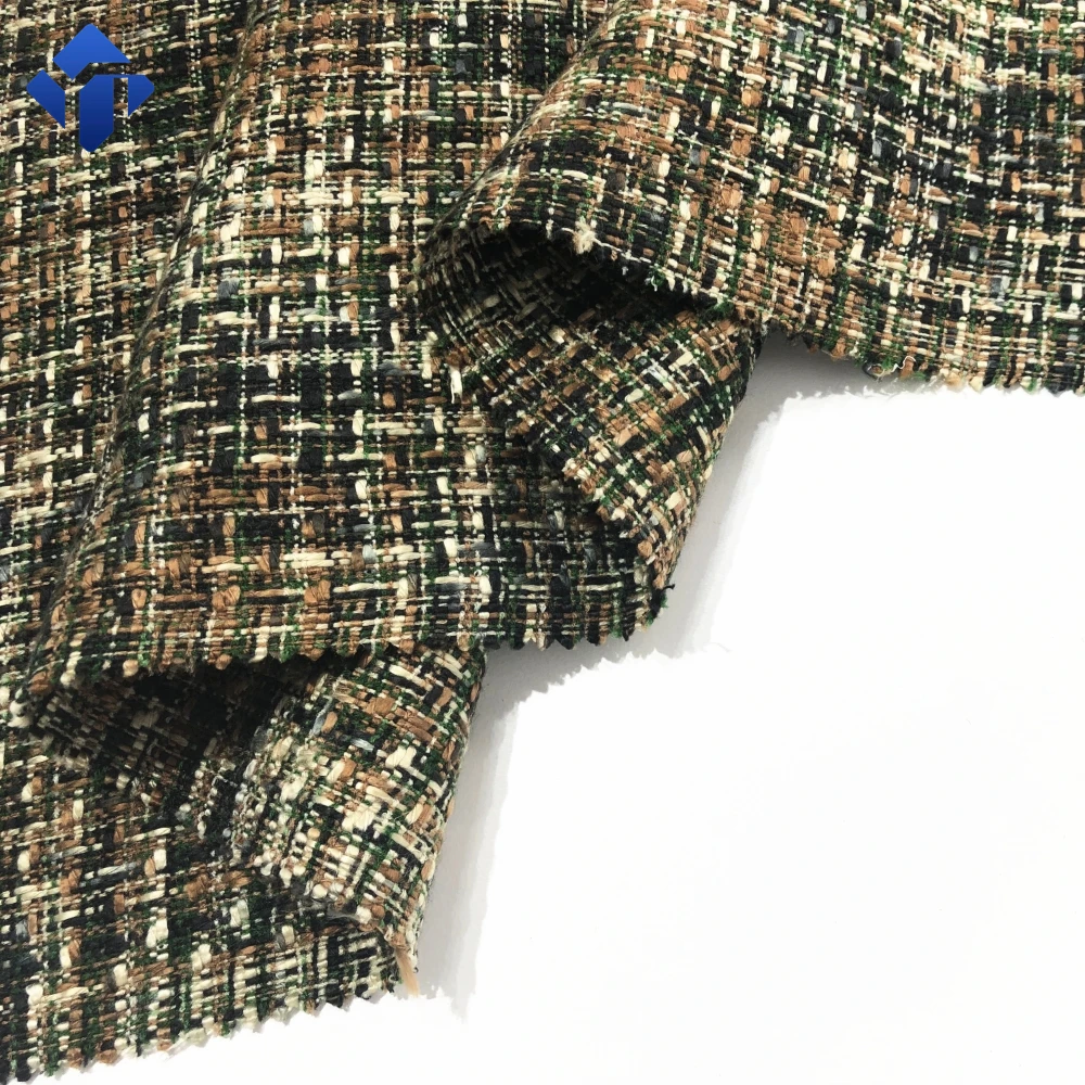 
Woolen acrylic yarn classic design tweed suit woven fabric for women coat 