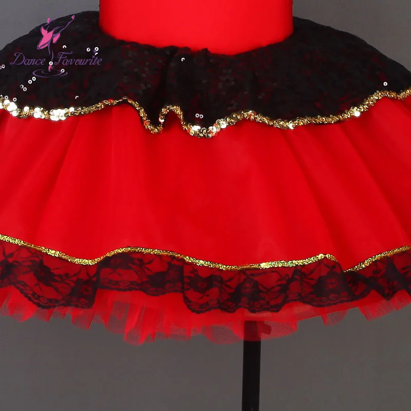 Red and black Spanish dress for adult girls ballet dancing tutu costume performance wear 19069
