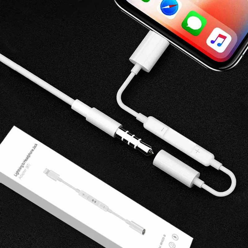 
For iPhone Lightning 8 Pin To 3.5mm Headphone Jack Audio Aux Kabel Adapter Cable With Volume Control 