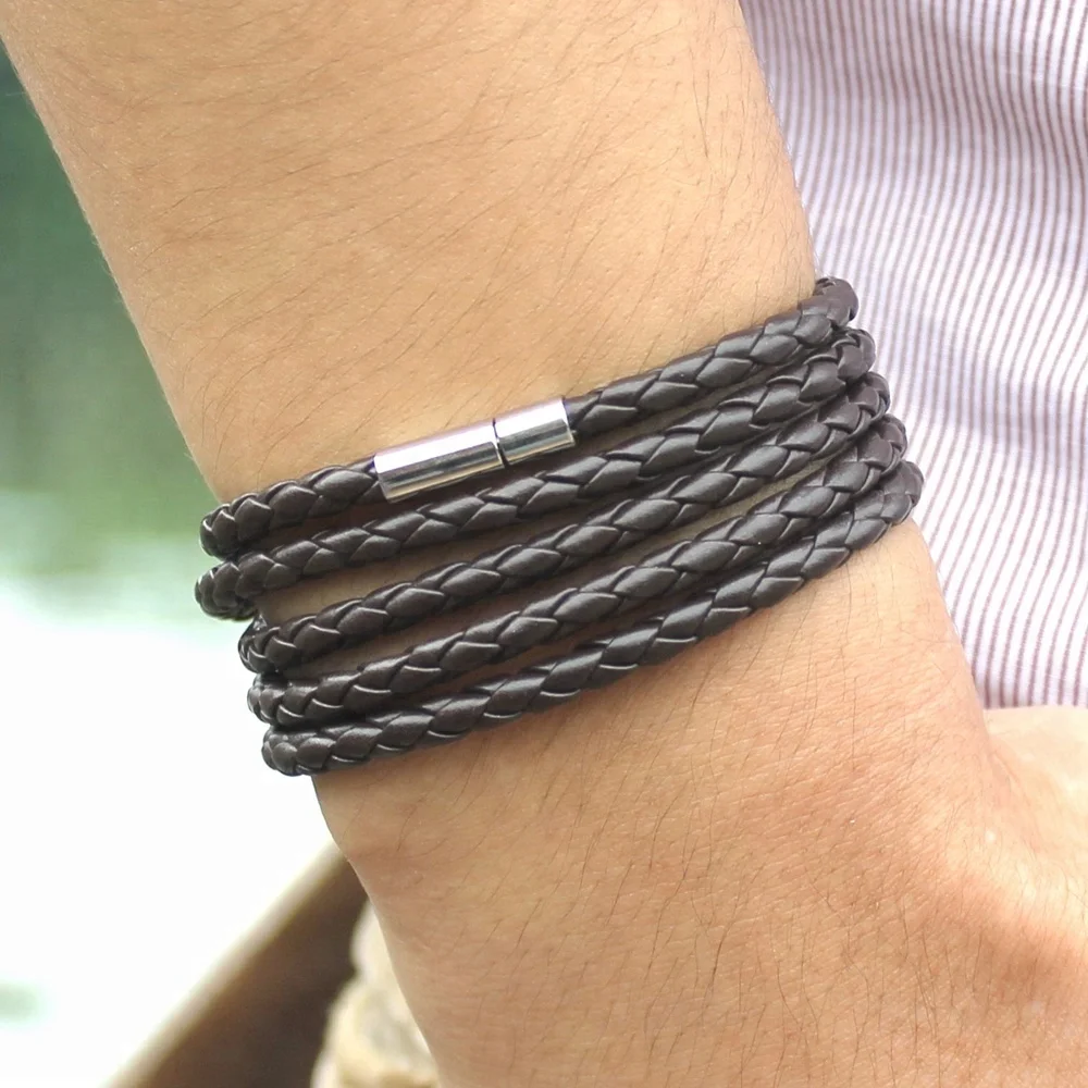 Factory Wholesale Spot Sales Men Women Punk Charm Leather Bracelet Hand-knitted 5-layer Wrap Vintage Fashion Bangle Lowest Price
