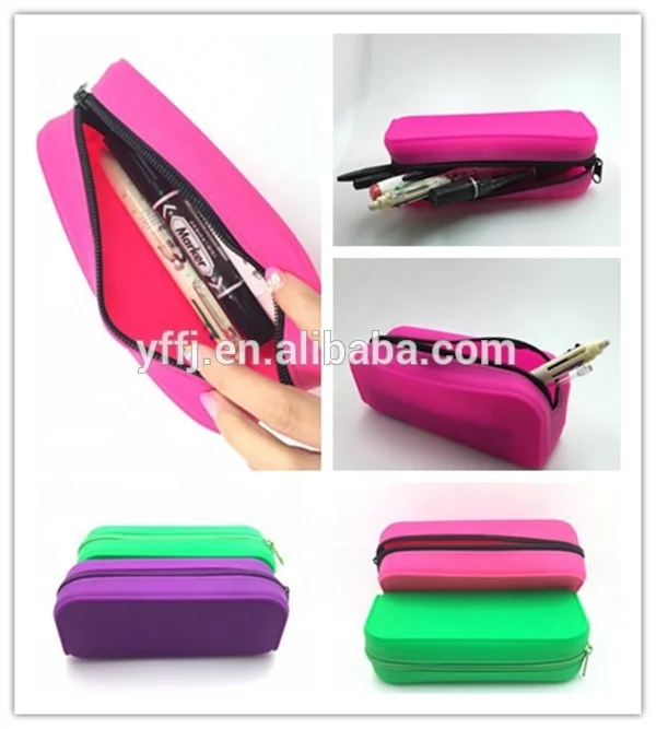 Custom Silicone School Pencil Case Pencil-box With Nylon Zipper for Students Soft pencil bag