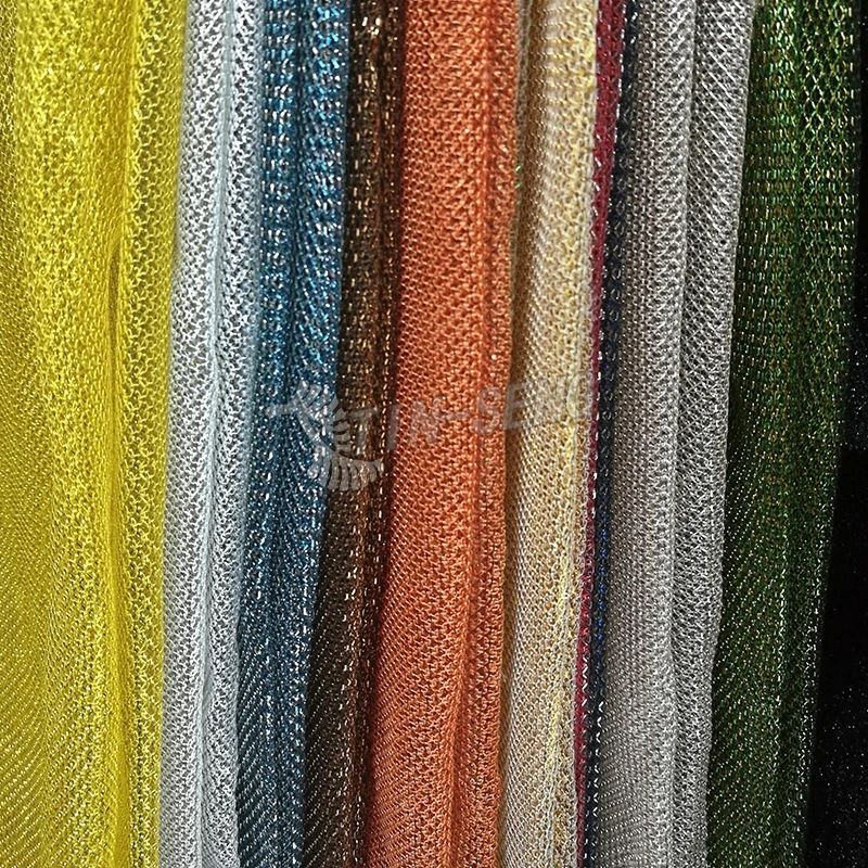Hot-Sell Glitter Mesh Net in South American , Gold Metallic Lurex Knitting Mesh Fabric for Carnival