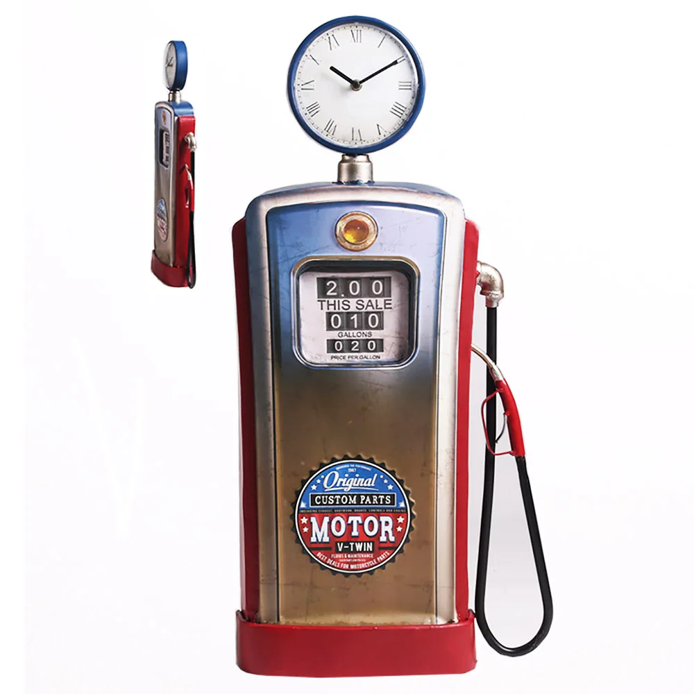 High Quality Vintage Metal Rrafts Creative Refueling Machine Design Desktop Clock Home Decoration Living Room