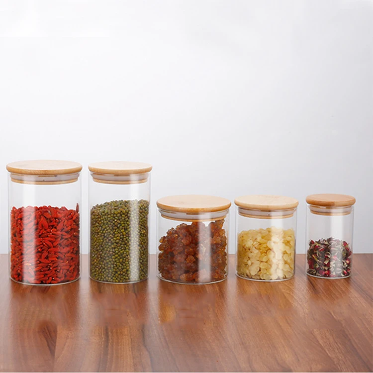 Healthy glass storage container custom glass jar with bamboo lid