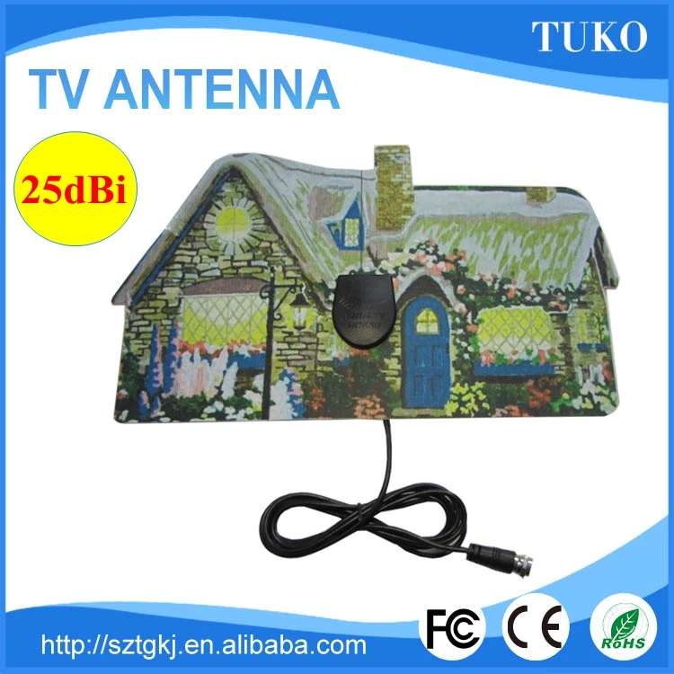 Для продажи новейших плоский тонкий крытый активное 25dbi цвет uhf hdtv антенны для тв