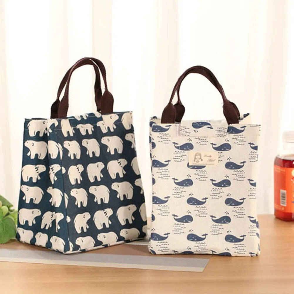 Insulated Canvas Tote Lunch Bag Portable Lunchbox Storage Lady Insulated Canvas Tote Lunch Bag
