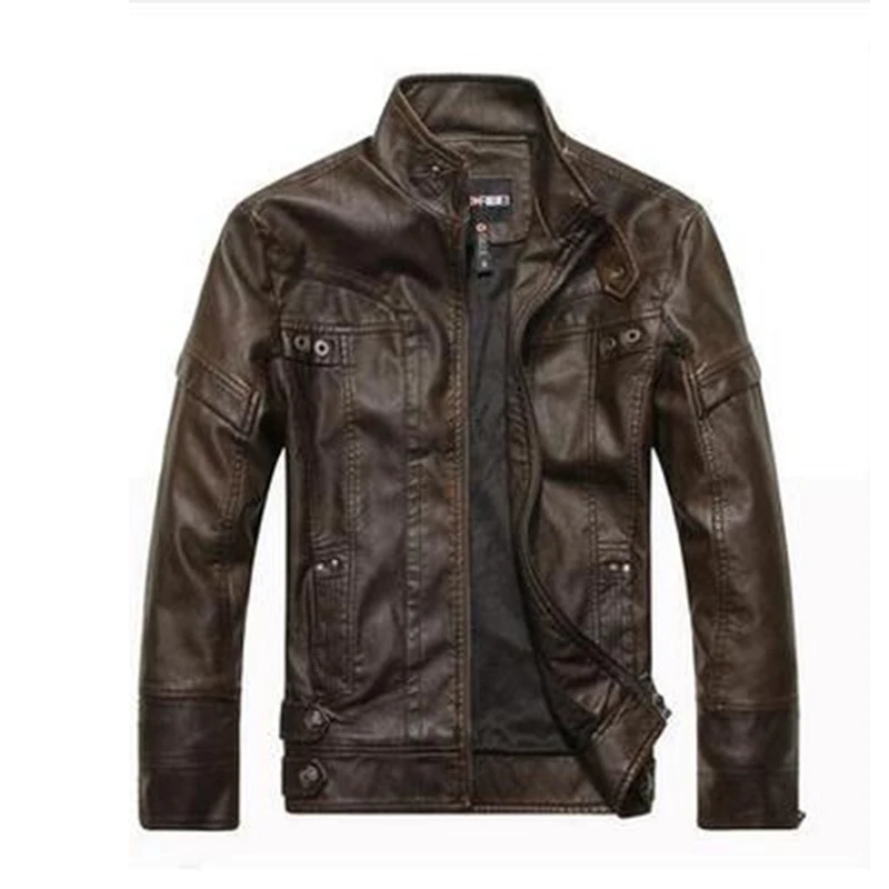 JACKETOWN Fashion Mens genuine motorcycle PU jackets Long Sleeve Winter bomber leather jacket