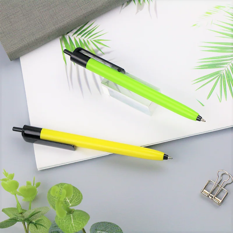 Promotional Press Click Action Logo Printed Solid Colorful Body Plastic Ball Ballpoint Pen For Business