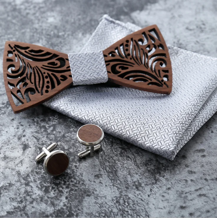 Handmade Fancy Box Packaging Wedding wooden bow tie gift set for men