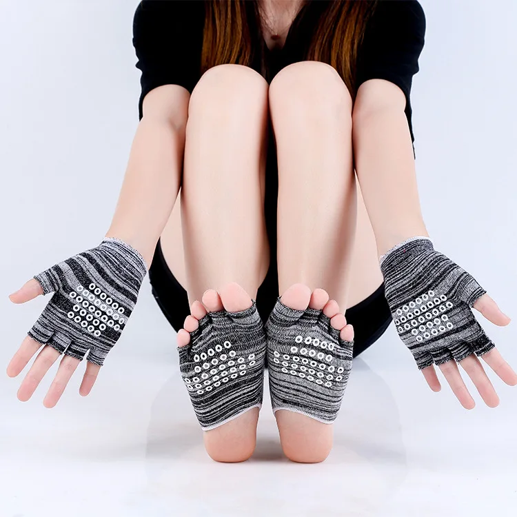 BONYPONY Ladies Sport Pilates Anti-skid Toeless Yoga Socks with Ballet Dance Gym Fitness Non-slip Half Finger Glove