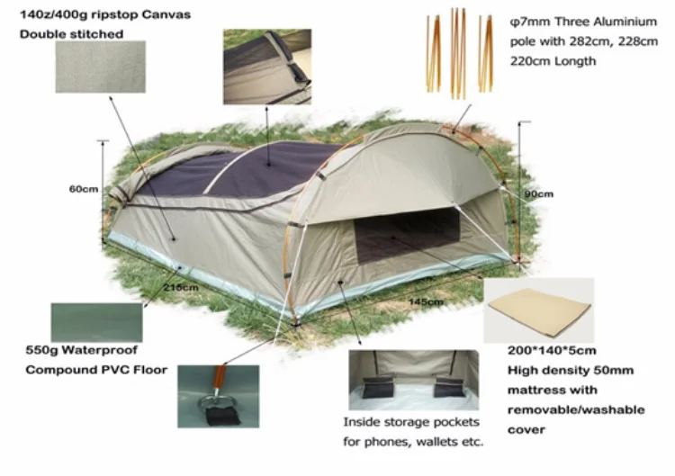 Factory design outdoor luxury camping swag tent