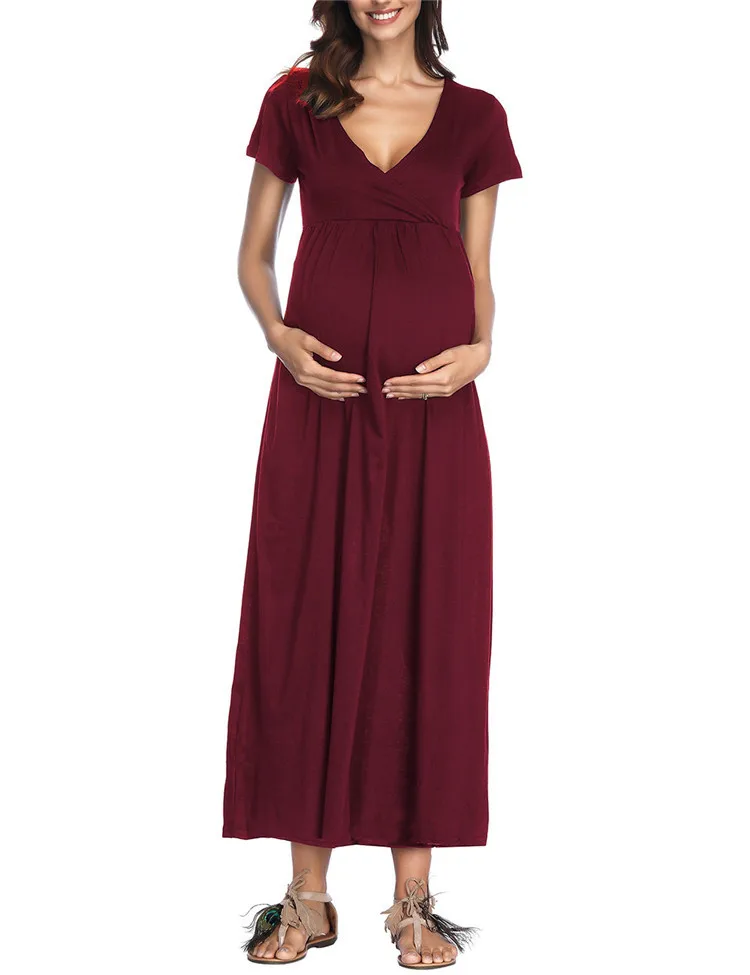 
D3119 Wholesale Summer Casual Short Sleeve Maxi Maternity Pregnant Lady Long Dress 
