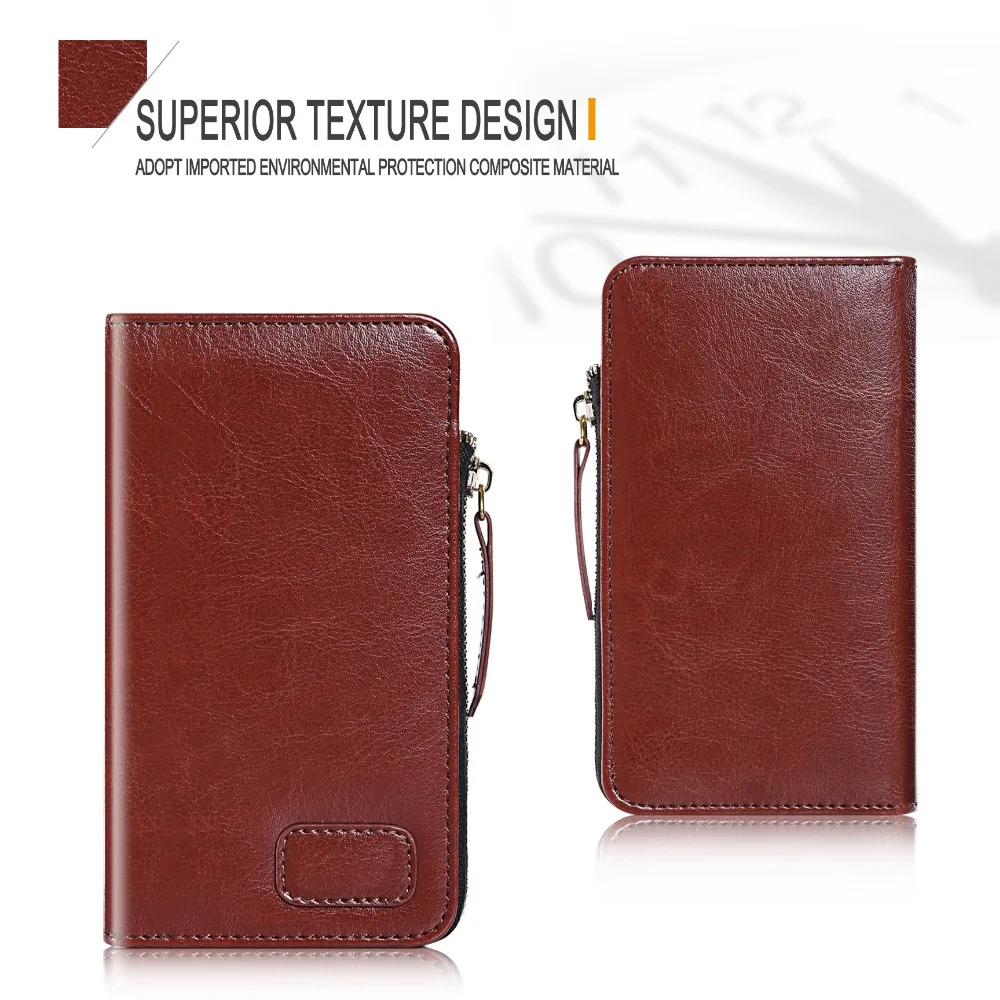 For Business Man Zipper Wallet Style With Suction Cup Card Slots Flip Universal Phone Case For Mobile Phone 4.0-5.0inch