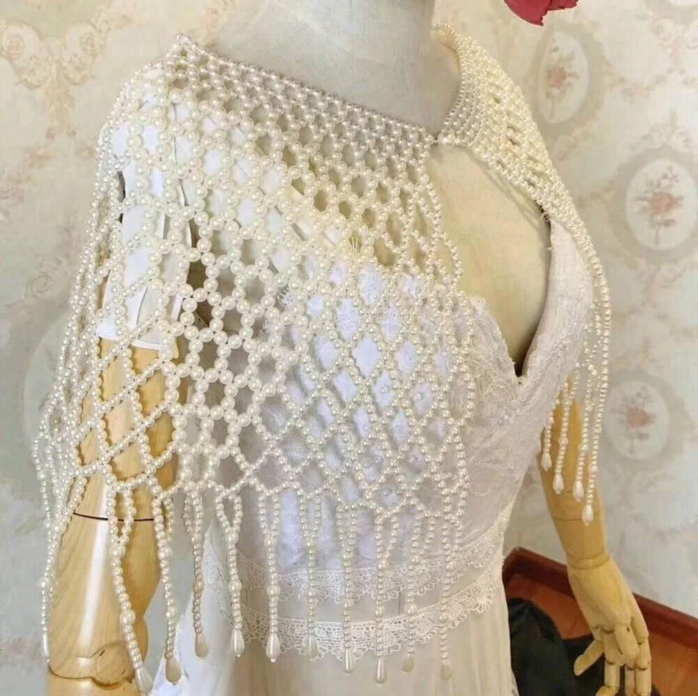 
wuku crystal lace bridal handmake pearls jacket bolero 