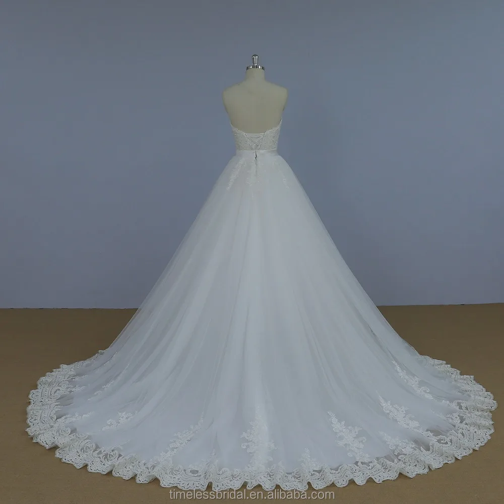 Latest lace wedding dress with detachable skirt
