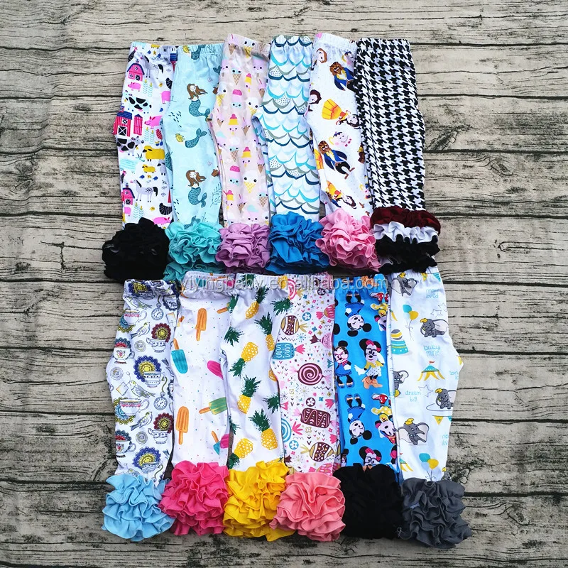 Super cute style girls icing leggings printed wholesale baby ruffle pants children fashion pants