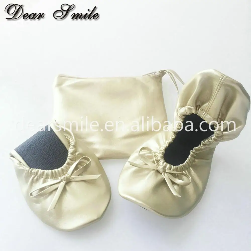 New arrival office lady portable shoes changeable shopping shoes folding ballerina with pouch