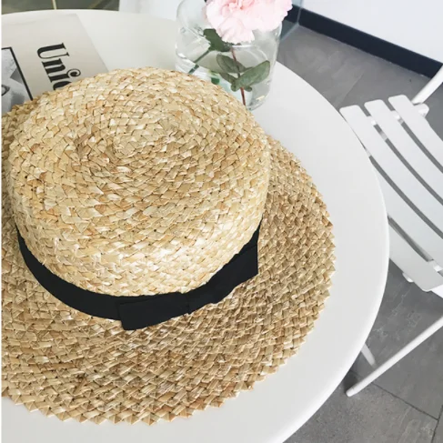 56-58cm Customized logo french female summer straw boater hat wholesale for party panama hat, women straw hat