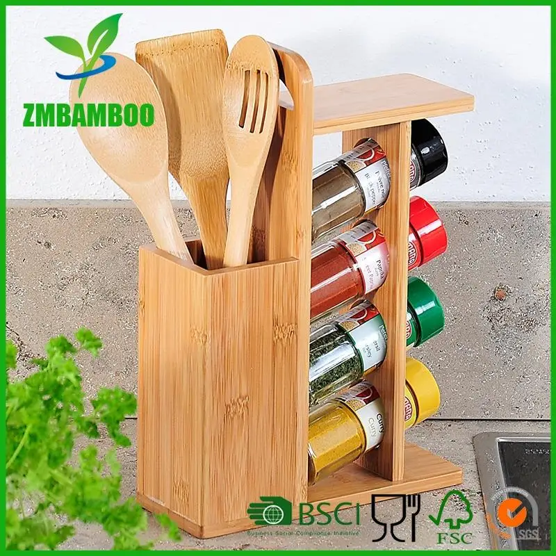 New design cheap price kitchen accessories flavoring bottle organizer bamboo spice holder