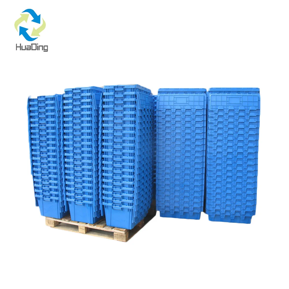 HUADING 600*400*315 Stackable Plastic Moving Crate Recyclable HDPE PP Material Embossed Print Turnover Box Food Storage Packing