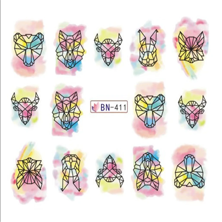 Popular Watercolor Series Nail Art Butterfly and Feather Design Pattern Water Transfer Nail Sticker