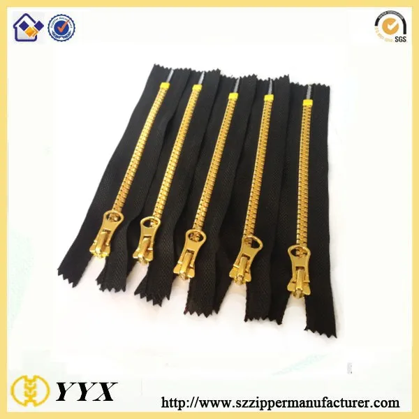 zipper factory wholesale 15 cm closed end plastic zipper gold teeth