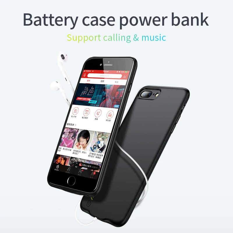
Joyroom 2800mAh Slim Power Battery Phone Case for iPhone 8 7 Support 3.5mm earphone 