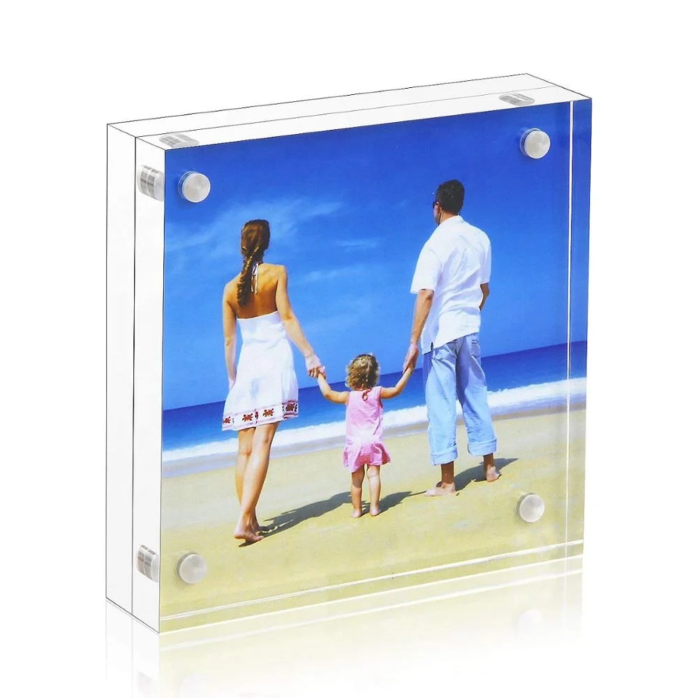 4'x4' Acrylic Block Square Desktop Free Standing Magnetic Photo Frames